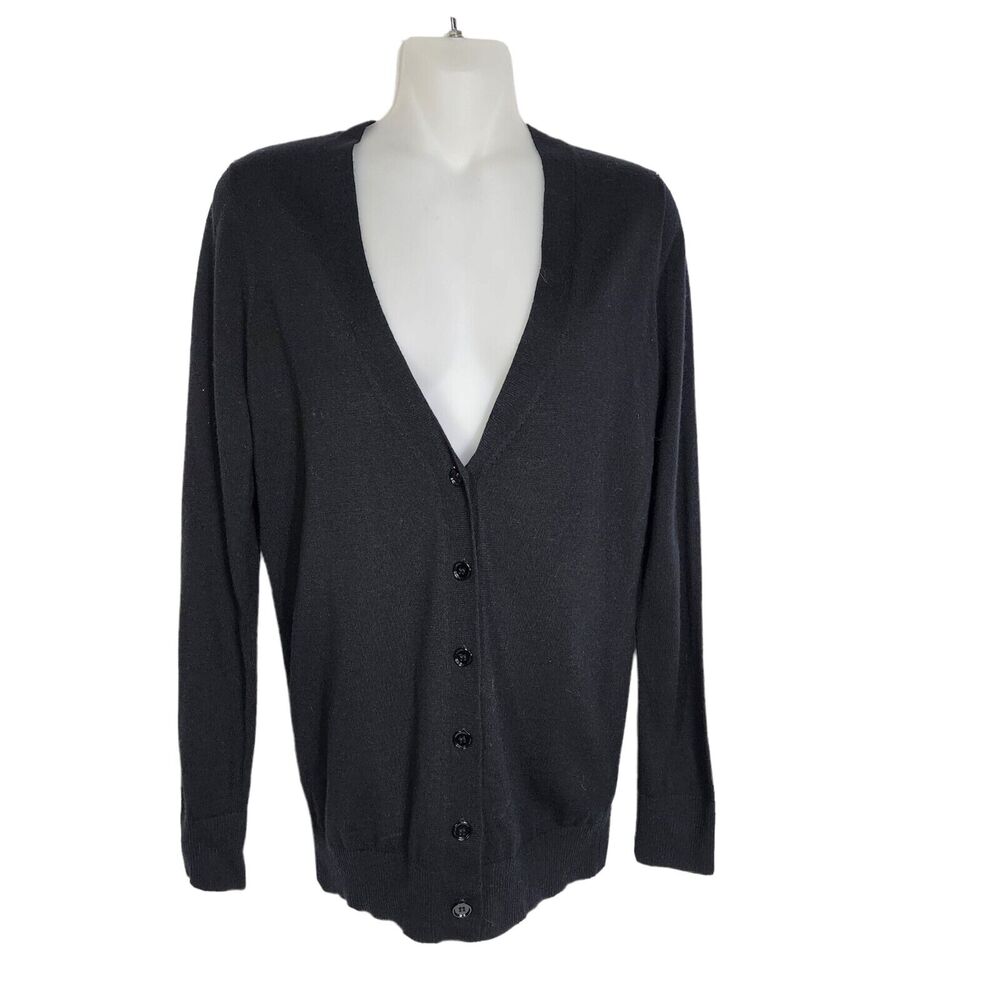 J Crew Womens Cardigan Sweater Size XS Black Long Lightweight Merino Wool V Neck